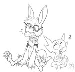 anthro collar duo eating_object eyewear gem glasses pawpads paws sharp_teeth simple_background sitting teeth white_background durg_(artist) nintendo pokemon fan_character generation_3_pokemon pokemon_(species) sableye black_and_white monochrome sketch