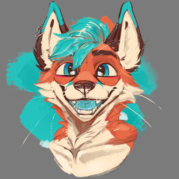 expressive fur male smile solo sketchotterly canid canine fox mammal furry headshot_(disambiguation) invalid_tag joy_(disambiguation) teal 1:1 absurd_res digital_media_(artwork) hi_res