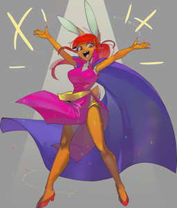 5_fingers anthro big_breasts breasts cape clothed clothing dress eyelashes female fingers footwear fully_clothed fur hair high_heels long_ears long_hair looking_at_viewer multicolored_body multicolored_fur open_mouth open_smile orange_body orange_fur pink_clothing pink_dress pink_eyes red_hair shoes smile solo teeth tongue two_tone_body two_tone_fur white_body white_fur psibunny lagomorph leporid mammal rabbit 2025 absurd_res hi_res