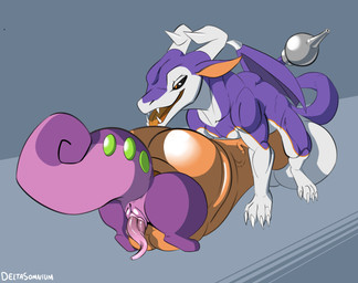 animal_genitalia animal_penis balls big_balls big_penis black_sclera blue_body cell_tail claws cock_vore duo equine_genitalia equine_penis feral genitals horn huge_balls huge_penis male male/male muscular muscular_feral orange_eyes penile penis purple_body simple_background slit_penis tapering_penis vore wings conditional_dnp deltasomnium mythology nintendo pokemon dragon generation_6_pokemon goodra mythological_creature mythological_scalie pokemon_(species) scalie hi_res