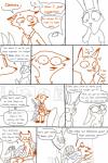 2:3 anthro bed butt canid canine clothed clothing comic dialogue digital_drawing_(artwork) digital_media_(artwork) disney english_text eyewear female fox furniture glasses group hi_res humor judy_hopps lagomorph leporid male mammal necktie nick_wilde nipples overwhelmed poster rabbit red_fox sibling_(lore) sister_(lore) text the_weaver true_fox zootopia