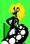 blonde_hair female fur green_background hair markings rear_view simple_background spots spotted_body spotted_fur tabbiewolf thoe_(tabbiewolf) mammal mephitid skunk