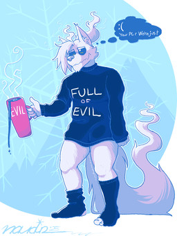 anthro bangs beverage blue_screen_of_death bottomless clothed clothing container cup eyewear feet footwear glasses ill male mug plantigrade side_bangs socks solo steam tail toes naudiz_(artist) naudiz canid canine canis domestic_dog mammal wolf 3:4 hi_res