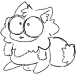 balls big_eyes bulging_eyes chibi flaccid fluffy fluffy_tail fox_tail fur furry_tail genitals humor male neck_tuft penis solo staring_up tail tuft noahdoesart ramia-yana akira_(ramia-yana) monster low_res monochrome sketch