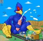 anthro balls beak blue_body blue_feathers bodily_fluids cum cumshot ejaculation erection feathers feet fur genital_fluids genitals group humanoid_feet humanoid_genitalia humanoid_penis landscape_dwarfing macro male male/male masturbation orgasm penile penile_masturbation penis plantigrade qr_code solo_focus tail yellow_body yellow_fur kp-yoshi nintendo pokemon star_fox falco_lombardi fox_mccloud wolf_o'donnell avian bird canid canine canis fox generation_1_pokemon generation_4_pokemon lucario mammal pikachu pokemon_(species) rodent wolf crossover