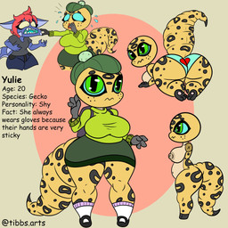 anthro areola big_breasts biped blue_body bottomwear breasts clothing duo female footwear freckled_face freckles gloves green_eyes hair handwear hat headgear headwear navel nipple_dip nipples non-mammal_breasts non-mammal_navel non-mammal_nipples panties red_hair shoes shortstack shortstack_female skirt socks solo spots sweater tail text thick_thighs topwear underwear wide_hips yellow_body tibbs mythology star_(tibbs) yulie_(tibbs) dragon gecko lizard mythological_creature mythological_scalie reptile scalie 1:1 2020 digital_media_(artwork) english_text hi_res model_sheet