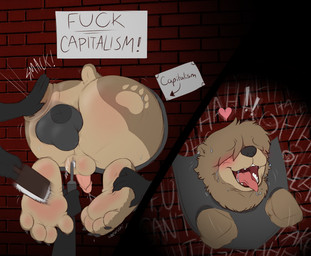 4_toes ahegao anal anal_penetration anthro anus backsack balls big_butt blush bodily_fluids brick brick_wall brush butt butt_slap dripping ear_piercing ear_ring ejaculation erection feet from_behind_position genital_fluids genitals glans group hair hair_over_eyes hairbrush heart_beating heart_symbol leaking_precum looking_pleasured male male/male overstimulation paws penetration penis piercing politics precum precum_drip profanity public public_sex restraints ring_piercing sex sex_toy sign slap spanking stocks stuck tears text through_wall tickle_torture tickling toes toothbrush trophy_head vibrator wall_(structure) teddypaws teddy_(teddypaws) bear mammal absurd_res english_text hi_res