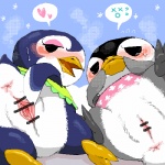 anthro anus blush bodily_fluids drooling duo female genitals heart_symbol looking_at_viewer looking_back presenting presenting_pussy pussy saliva sweat denmoko animal_crossing nintendo aurora_(animal_crossing) gwen_(animal_crossing) avian bird penguin 1:1 censored low_res