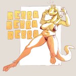 anthro bangle belly bikini breasts clothing crown digit_ring feet female furgonomics furry-specific_piercing headgear jewelry piercing ring sagging_breasts snake_hood snake_hood_piercing solo swimwear tail toe_ring toes two-piece_swimsuit deltav debra_(deltav) reptile scalie snake