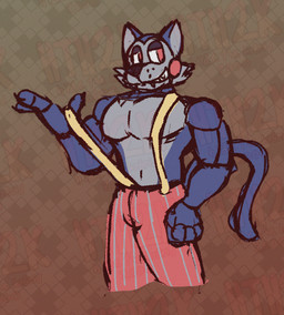 anthro bedroom_eyes bite biting_lip blue_body blue_fur clothing fur looking_aside male muscular muscular_male narrowed_eyes navel seductive solo suspenders undressing undressing_self hydethehybrid2000 fazbear_fanverse five_nights_at_candy's five_nights_at_freddy's scottgames candy_(fnac) domestic_cat felid feline felis mammal robot_anthro hi_res