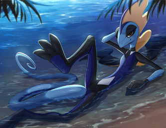 3_toes 5_fingers anthro beach biped blue_body blue_tail brown_eyes day detailed_background featureless_crotch feet fingers foot_focus looking_at_viewer lying male nude nude_anthro nude_male on_back outside partially_submerged sand seductive slim smile solo tail toes water wet wet_arms wet_body wet_chest wet_feet wet_legs wet_tail donutella nintendo pokemon rene_(donutella) generation_8_pokemon inteleon pokemon_(species) 2025 absurd_res digital_drawing_(artwork) digital_media_(artwork) hi_res
