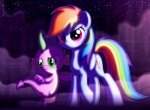 aurora_(phenomenon) blue_body blue_feathers blue_fur duo feathered_wings feathers female feral fur hair male multicolored_hair rainbow_hair tail wings ctb-36 friendship_is_magic hasbro my_little_pony mythology rainbow_dash_(mlp) spike_(mlp) dragon equid equine mammal mythological_creature mythological_equine mythological_scalie pegasus scalie