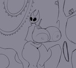 anthro areola big_areola big_breasts big_nipples breasts cloak clothing empty_eyes female huge_areola huge_breasts huge_nipples hyper hyper_areola hyper_nipples nipples nude solo thick_thighs wide_hips zantanerz hollow_knight team_cherry hornet_(hollow_knight) arthropod hi_res monochrome