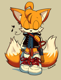 2_tails =w= anthro bag cheek_tuft clothing daww dipstick_tail eyes_closed facial_tuft fluffy fluffy_tail footwear fur gloves handwear jacket male markings multi_tail multicolored_tail musical_note musical_symbol orange_body orange_fur shoes simple_background socks solo standing symbol tail tail_markings tan_background topwear tuft white_body white_clothing white_footwear white_fur white_shoes yellow_body yellow_fur young young_male nonananana sega sonic_the_hedgehog_(series) miles_prower canid canine fox mammal 2015 digital_drawing_(artwork) digital_media_(artwork) signature