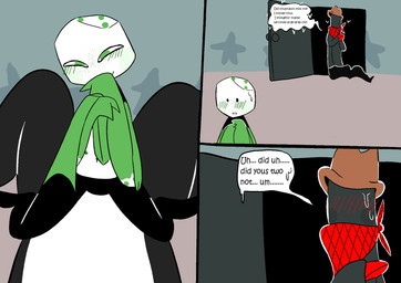 andromorph anthro belly_nipples black_body black_fur blush blush_lines dialogue fur green_eyes group intersex male male/male text trio white_body white_skin one_rttdklwn deltarune undertale_(series) cat_mike_(deltarune) cowboy_hat_mike_(deltarune) mike_(deltarune) small_mike_(deltarune) domestic_cat felid feline felis humanoid mammal pippins_(deltarune) tuxedo_cat zapper_(deltarune) comic english_text hi_res nonbinary_(lore)