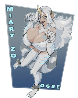 alternate_species bandeau big_breasts blue_eyes blue_stripes breasts claws clothing female fur grey_body grey_fur hair horn huge_breasts long_hair looking_at_viewer solo stripes tail topwear white_bandeau white_body white_clothing white_fur white_hair white_topwear thevarking tekken_8 miary_zo humanoid ogre 2026 hi_res