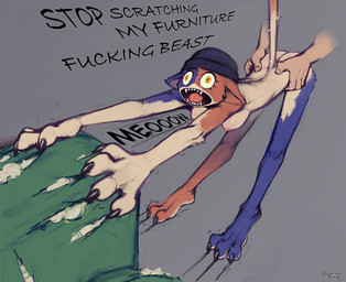 3_toes 4_fingers anthro anthro_focus beanie beanie_only breasts butt claws clothing disembodied_hand duo ear_piercing feet female fingers grey_background hat hat_only headgear headgear_only headwear headwear_only mostly_nude nipples open_mouth piercing profanity simple_background solo_focus tail text toe_claws toes tussamag epic_games fortnite meow_skulls calico_cat domestic_cat felid feline felis human mammal absurd_res hi_res