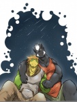2011 animal_ears anthro biceps black_fur canine chubby clothed clothing couple cuddling cute dragon fangs fur gay green_eyes green_skin grey_eyes grin hair hand_holding hoodie hug hybrid kokuhane langley_faulkner lizard male musclegut muscles night orange_hair outside pecs reptile romantic scalie shirt short_hair shorts sitting sky smile stars tank_top vest victor_de_carne white_hair wolf
Rating: Safe
Score: 6
User: qase
Date: March 22, 2013