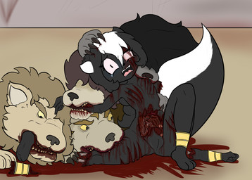 3_toes anklet anthro arena barefoot blood blood_puddle blood_stain bodily_fluids bone bottomwear bracelet breast_wound clothed clothing coliseum covered_in_blood cruelty crying cute_fangs dying eating execution exposed_bone exposed_intestines exposed_muscle exposed_organs exposed_ovaries exposed_uterus eye_wound fangs fatal_wound feet female female_death feral flat_chested fluffy fluffy_tail genitals gore group guts gutted hair hard_vore helpless historical imminent_death ineffective_clothing intestines jewelry killing loincloth looking_at_viewer male mane navel nipples nude organs ovaries pain peril ponytail public public_execution public_exposure ribs ryona scared severed_arm severed_body_part severed_leg severed_limb sharp_teeth silhouette smile suffering tail tears teeth toes topless uterus vore vulva young young_female mrkrowy charlotte_(e254e) felid lion mammal mephitid pantherine skunk absurd_res hi_res