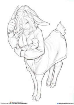 ambiguous_gender bottomwear clothed clothing druid duo female feral furgonomic_bottomwear furgonomics horn magic_user text tools tribal_spellcaster the_gentle_giant dungeons_and_dragons hasbro wizards_of_the_coast aldair_rottmother deer deer_taur familiar mammal mammal_taur taur absurd_res english_text hi_res monochrome sketch trans_(lore) trans_woman_(lore)