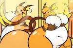 anthro big_breasts breasts butt female genitals mirror overweight overweight_female pussy solo bunearyk nintendo pokemon pokemon-specific_day raichu_day generation_1_pokemon mammal pokemon_(species) raichu rodent