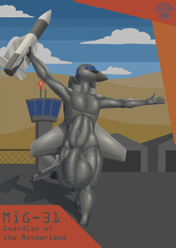 aircraft anthro balls big_balls big_penis border cloud communism eyeless fence flaccid foreskin genitals grey_body hammer_and_sickle holding_object huge_balls huge_penis hyper hyper_balls hyper_genitalia machine male missile mountain navel outside penis politics raised_arms russian scrotum_flap sky solo soviet_union standing state_emblem_of_the_soviet_union text vehicle wings affront mig-31 russian_aircraft_corporation_"mig" aeromorph living_aircraft living_machine living_vehicle hi_res