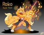 6_tails anthro burnt_clothing clothing elemental_manipulation fire fire_manipulation male multi_tail name_drop solo super_form tail text kojoarts sega sonic_the_hedgehog_(series) roko_prower canid canine fox mammal absurd_res english_text hi_res