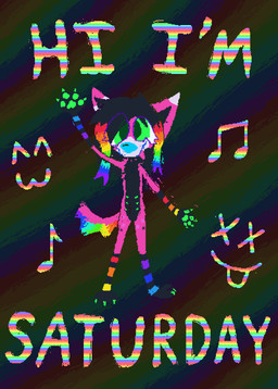 :3 alternative_fashion ambiguous_gender anthro belly_nipples blue_nose coontail_hair fur green_eyes green_nipples hair multicolored_body multicolored_fur multicolored_hair multicolored_tail nipples pink_body pink_fur rainbow_body rainbow_fur rainbow_hair rainbow_tail rainbow_text scene_(fashion) scene_haircut solo tail text tongue tongue_out demensa canid canine canis domestic_dog mammal 2024 english_text full-length_portrait hi_res portrait