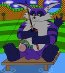 4_toes ambiguous_gender anthro balls barefoot belly big_belly duo erection feet fishing fishing_rod fur genitals half-closed_eyes male male/ambiguous narrowed_eyes overweight overweight_anthro overweight_male penile penis penis_riding purple_body purple_fur striped_body striped_fur stripes toes water reggie_rakun sega sonic_the_hedgehog_(series) big_the_cat froggy_(sonic) amphibian domestic_cat felid feline felis frog mammal 2024 absurd_res hi_res shaded soft_shading