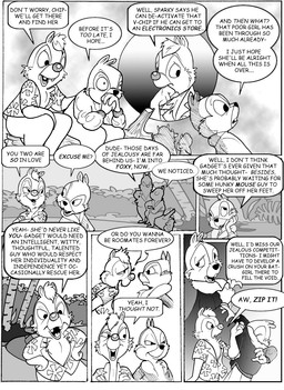 aloha_shirt anthro bomber_jacket buckteeth chest_tuft clothing facial_tuft forest log male mocking pattern_clothing pattern_shirt pattern_topwear plant scared shirt teasing teeth text topwear tree tuft wood worried zipper zipping_up chris_fischer disney chip_(disney) dale_(disney) chipmunk ground_squirrel mammal rodent sciurid english_text hi_res monochrome
