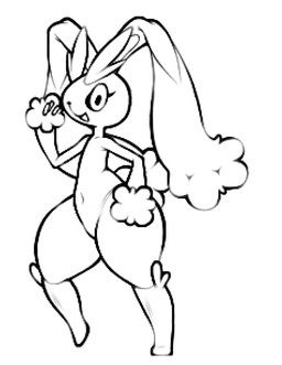 anthro featureless_chest female flat_chested hand_on_hip huge_thighs navel on_model open_mouth smile solo thick_thighs wide_hips box_(hajimeyou654) nintendo pokemon generation_4_pokemon lopunny pokemon_(species) monochrome source_request unavailable_at_source