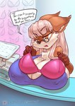 annoyed anthro big_breasts bra breasts canid canine clothed clothing dialogue english_text eyewear female glasses huge_breasts hyper hyper_breasts inconvenient_breasts ineffective_clothing loyse mammal mature_anthro mature_female nipple_outline open_mouth solo store text thefuckingdevil underwear