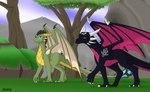 all_fours boulder claws duo female feral grass horn male multi_horn plant rock tail tired tree walking wings worried zilonking activision mythology spyro_the_dragon cynder fan_character dragon mythological_creature mythological_scalie scalie 2025 comic digital_media_(artwork) hi_res