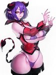 big_breasts bra breasts clothing female hair horn humanoid_pointy_ears looking_at_viewer not_furry panties pointy_ears purple_hair solo spade_tail tail thick_thighs underwear wide_hips fumio936 demon horned_humanoid humanoid mammal 3:4 hi_res