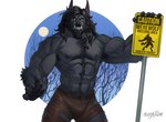 abs anthro biped black_body black_fur black_hair bottomwear bulge claws clothing facial_scar fangs finger_claws forest forest_background fur green_eyes grey_body grey_fur hair hazard_pictogram male muscular muscular_anthro muscular_male nature nature_background pants pecs pictogram plant pubes scar smile solo teeth torn_bottomwear torn_clothing torn_pants tree warning_sign deaddragonp mythology canid canine canis mammal mythological_canine mythological_creature werecanid werecanine werecreature werewolf wolf 2022 digital_media_(artwork) hi_res