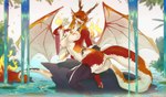 anthro areola biped breasts butt clothed clothed_anthro clothed_female clothing countershade_torso countershading feet female hair horn legwear looking_at_viewer navel nipples open_mouth orange_hair outside pantsless pantsless_anthro pantsless_female partially_clothed partially_clothed_anthro partially_clothed_female red_body red_scales red_tail scales solo tail teeth thigh_highs thigh_highs_only toes tongue topless topless_anthro topless_female water wings momobeda mythology dragon mythological_creature mythological_scalie scalie 2025 digital_media_(artwork)