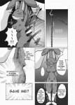 ankles_tied anthro anthrofied bdsm bodily_fluids bondage bound breasts canid canine chain cloth_gag comic cotton_tail dialogue digital_media_(artwork) english_text featureless_breasts featureless_crotch female fur gag gagged generation_4_pokemon greyscale kurohane_karasu lagomorph lopunny lucario mammal monochrome nintendo pokemon pokemon_(species) pokemorph restraints rope rope_bondage solo suspension sweat text whip