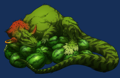 ambiguous_gender claws feral food fruit fur green_body green_eyes green_fur hoard horn melon on_food plant simple_background solo tail transparent_background watermelon grypwolf mythology dragon furred_dragon furred_scalie kukuri mythological_creature mythological_scalie scalie 2017 alpha_channel digital_drawing_(artwork) digital_media_(artwork)