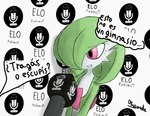 awkward bodily_fluids clothing electronics female hat headgear headwear microphone nervous nervous_smile not_furry podcast smile solo sweat text thinking thoughtful_expression rusoide nintendo pokemon gardevoir generation_3_pokemon pokemon_(species) spanish_text translated