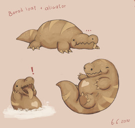 bread claws ellipsis exclamation_point food heart_symbol open_mouth smile solo tongue tongue_out izrez alligator alligatorid bread_creature crocodilian food_creature reptile scalie 2018
