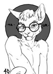 anthro eyebrows eyelashes eyewear fur glasses male smile solo teeth taurusart domestic_cat felid feline felis mammal digital_media_(artwork) hi_res monochrome