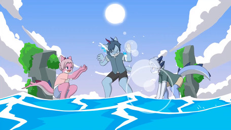 anthro beach group kiss_on_cheek kissing male sand sea trio water anonymous_artist mythology caylen_(caylenthedeer) ren_itsuki ryuuta_itsuki aquatic deer dragon fish mammal mythological_creature mythological_scalie scalie shark 16:9 animated hi_res short_playtime sound video widescreen stepfather_(lore) stepparent_(lore)