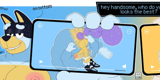 2_horns 3_toes 4_fingers 5_fingers all_fours anal anal_beads anal_beads_in_ass anal_fluids anal_masturbation anal_penetration anthro autofellatio beard big_butt bite biting_lip black_nose blonde_beard blonde_eyebrows blonde_facial_hair blonde_hair blue_body blue_eyebrows blue_fur blue_markings bodily_fluids butt cellphone cum cum_in_mouth cum_in_own_mouth cum_in_self cum_inside dildo dildo_in_ass dildo_insertion directional_arrow duo electronics eyebrows facial_hair feet fingers fur genital_fluids genitals gloves_(marking) hair half-closed_eyes holding_cellphone holding_object holding_phone horn humanoid_genitalia humanoid_penis lactating leg_markings looking_pleasured male male_lactation markings masturbation mature_male moon mouth_closed narrowed_eyes nipples object_in_ass open_mouth oral oral_masturbation penetration penile penile_masturbation penis phone pink_nipples purple_anal_beads question_mark sex_toy sex_toy_in_ass sex_toy_insertion small_tail socks_(marking) tail text text_box thick_thighs toes tongue tongue_out itsme_hilo bluey_(series) undertale_(series) asgore_dreemurr bandit_heeler australian_cattle_dog bovid canid canine canis caprine cattledog domestic_dog goat herding_dog mammal pastoral_dog 2026 4:1 absurd_res digital_drawing_(artwork) digital_media_(artwork) english_description english_text hi_res long_image wide_image