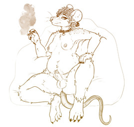 anthro bean_bag breasts collar collar_only drugs facial_piercing feet genitals gynomorph intersex looking_at_viewer lying marijuana nose_piercing nose_ring nude on_back penis piercing ring_piercing smoking soles solo tail toes sluppydoodles mammal murid murine rat rodent hi_res monochrome