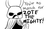 2_horns biped black_body black_eyes black_text cloak clothing dialogue exclamation_point eyebrows horn male open_mouth simple_background solo standing text white_background white_head skeletorskeletonized hollow_knight team_cherry zote_(hollow_knight) arthropod 16:10 2020 digital_media_(artwork) english_text monochrome widescreen