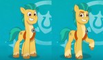 aquamarine_hair badge bean_mouth eyebrows hooves looking_at_viewer male raised_eyebrow sash sheriff_badge smile solo turquoise_hair justinmacklis third-party_edit hasbro mlp_g5 my_little_pony my_little_pony:_tell_your_tale hitch_trailblazer_(mlp) earth_pony equid equine horse mammal pony