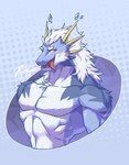 anthro blue_body fin frill_(anatomy) hair head_crest head_fin head_frill male muscular muscular_anthro muscular_male pecs solo tongue tongue_out white_body white_frill white_hair yellow_fins fansl mythology bingling_(dragonbingling) aquatic_dragon dragon marine mythological_creature mythological_scalie scalie 2020 dated digital_media_(artwork) half-length_portrait hi_res portrait signature