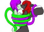 anthro consentacles duo female female/female hair kissing purple_hair red_hair simple_background tail tentacles white_background dr_emery astrid_(em) vyse humanoid mammal mephitid skunk