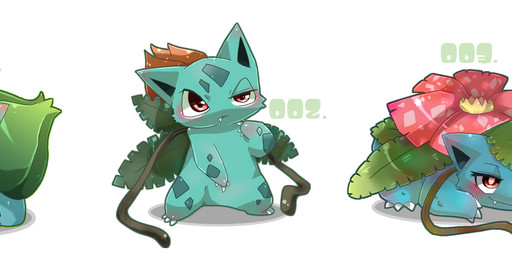 ambiguous_gender blush chart evolution evolution_chart evolutionary_family female feral group id_number level_difference number red_eyes simple_background size_difference teeth white_background sirairo116 nintendo pokemon bulbasaur generation_1_pokemon ivysaur pokemon_(species) venusaur 3:1