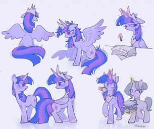 container crown cup document duo female feral headgear horn multiple_poses pose regalia secretary simple_background tea_cup telekinesis tired wings petaltwinkle friendship_is_magic hasbro my_little_pony mythology twilight_sparkle_(mlp) equid equine mammal mythological_creature mythological_equine unicorn winged_unicorn